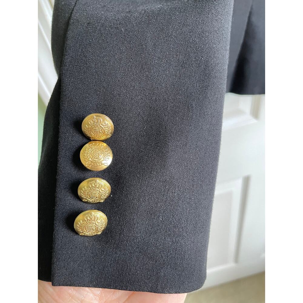 Chaps Dakota Blazer Jacket Black Embroidered Crest Gold Buttons Sz XL Preppy - Picture 5 of 10